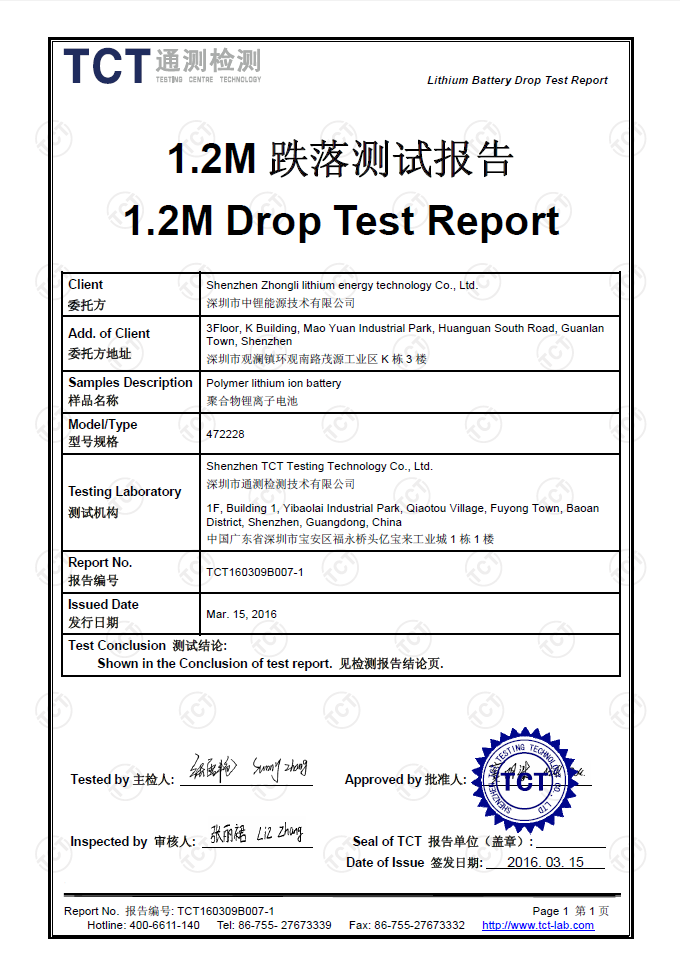 1.2m Drop test